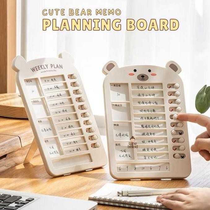 

Tersedia Cute Bear Memo Planner Aesthetic - Papan Jadwal Belajar Anak Estetik Lucu
