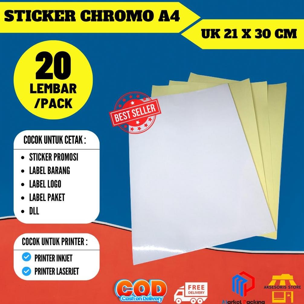 

Sticker Chromo A4 isi 50 Lembar / Kertas Stiker Glossy A4 Nugi