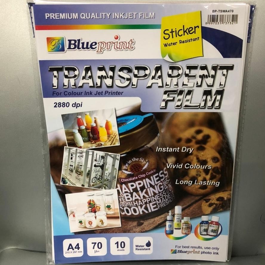 

Kertas Stiker Transparan Tahan Air BLUEPRINT A4 70gsm 10sheet Transparent Sticker Waterproof Nugi