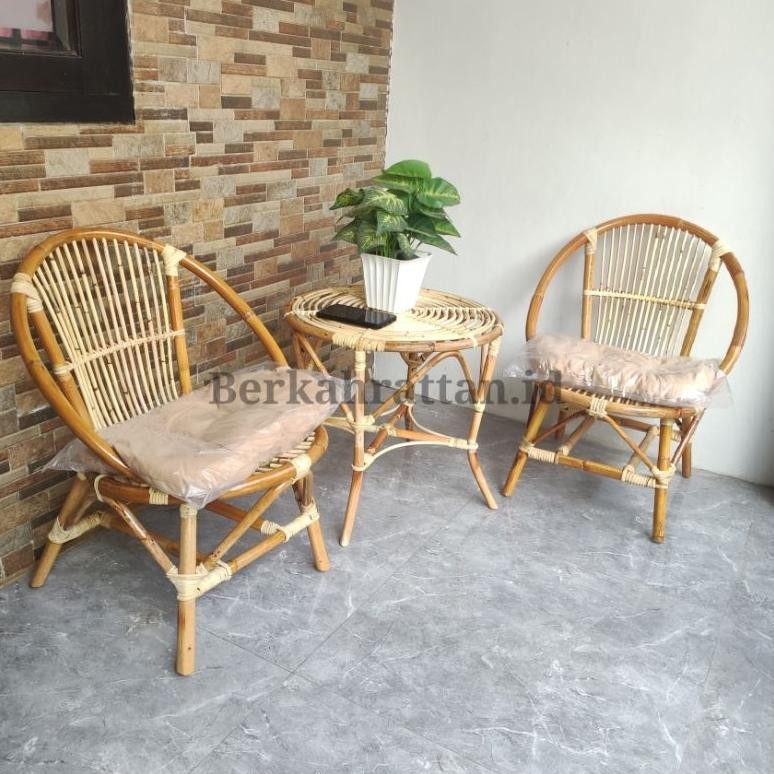 Kursi Teras Rotan Momon Minimalis 1 set / Kursi Teras rotan Depan Rumah Outdoor Nugi