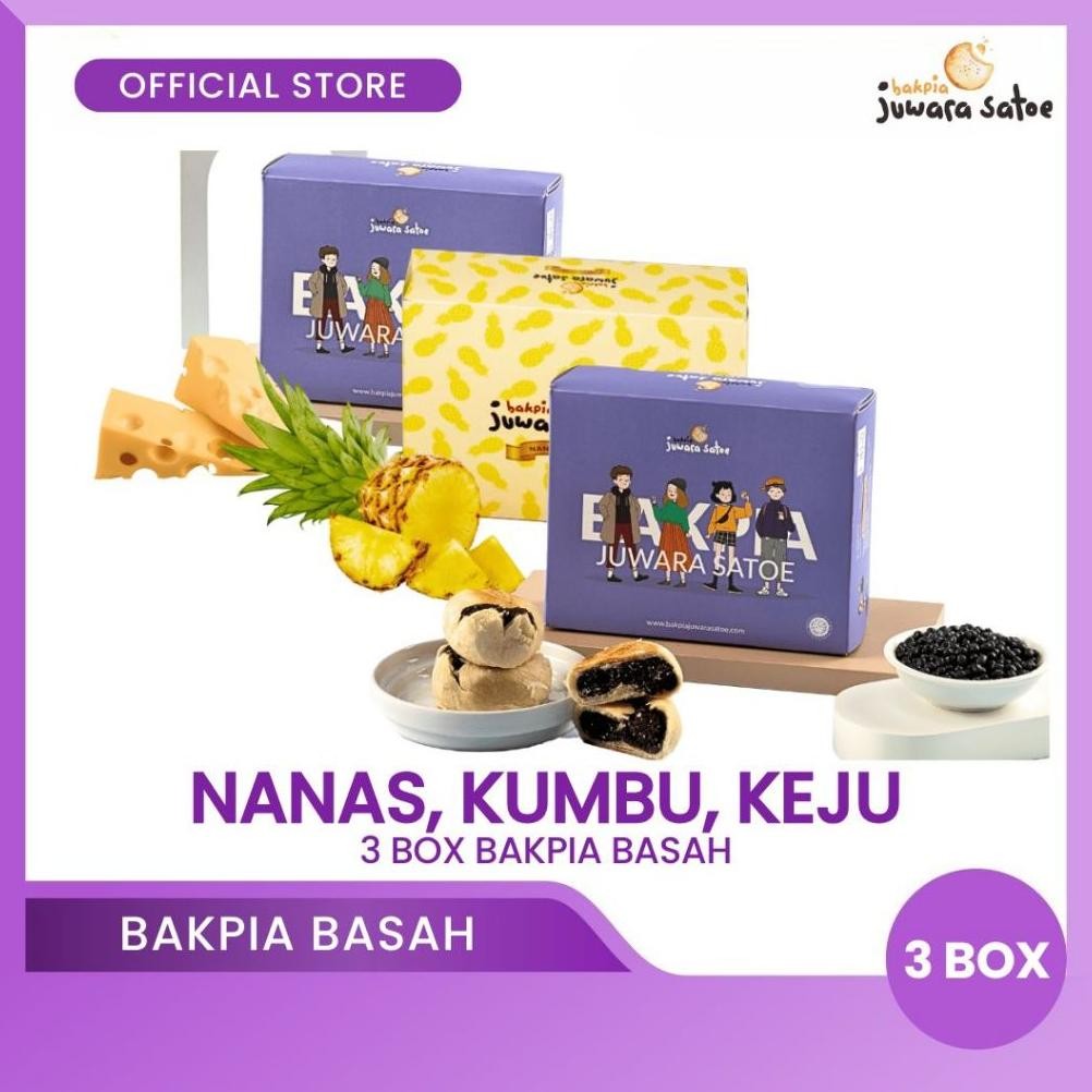 

NO_MORE BAKPIA JUWARA SATOE [ 3 Box ] Paket Mix Combo Bakpia Basah (Nanas, Kumbu, Keju) - Oleh Oleh Khas Jogja