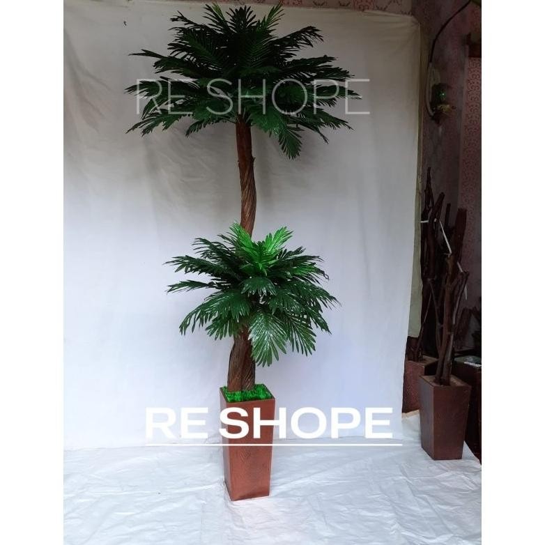 bunga hias palem tinggi 2mtr/pohon palem bunga plastik/pohon hias kurma/pohon kurma bunga plastik Nu