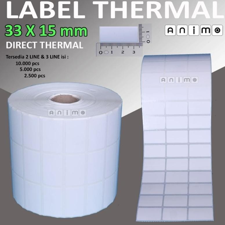 

LABEL THERMAL 33 X 15 - Label Barcode Direct Thermal 33x15 mm - Stiker Thermal 33x15 - 2 Line - 3 lINE isi 10.000 pcs Nugi