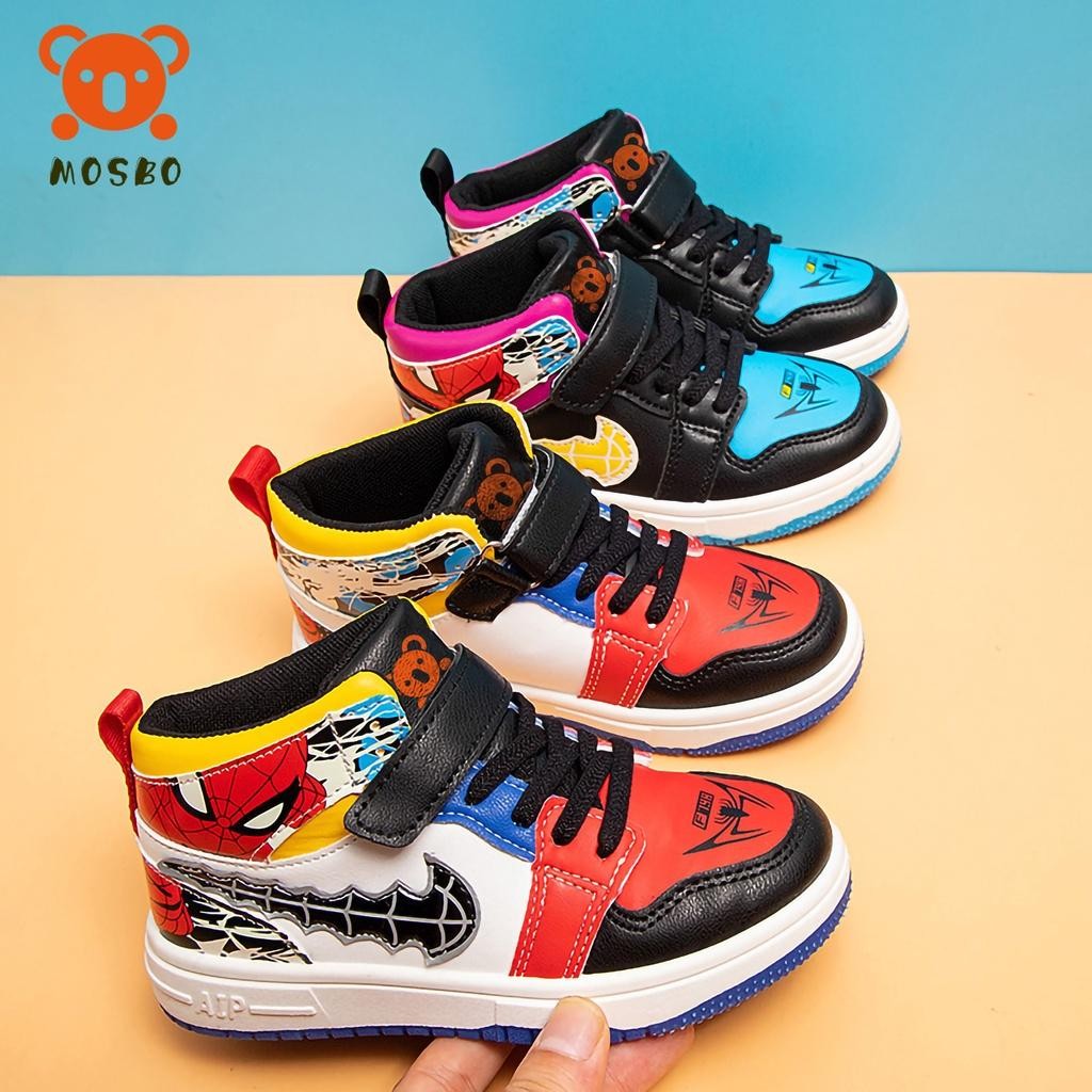 Mosbo Sepatu Anak Cowok Spiderman Sepatu Boot Anak Cowok Cewek Sepatu Boots Kulit Spiderman Sneakers