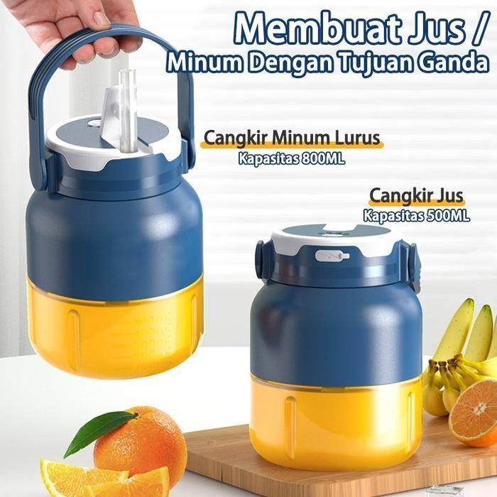 KS [HJS] Portable Juice Blender 8 mata pisau 500ml juicer dengan silikon sedotan Rechargeable kapasi