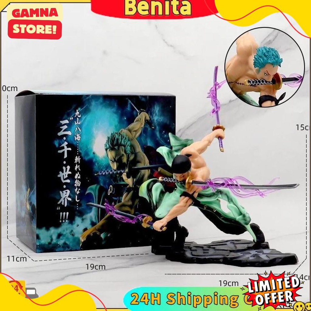 24H CodFigur Aksi Zoro Santo Asli 100% Anime One Piece Karakter Boneka Roronoa Zoro Kotak Warna Kole
