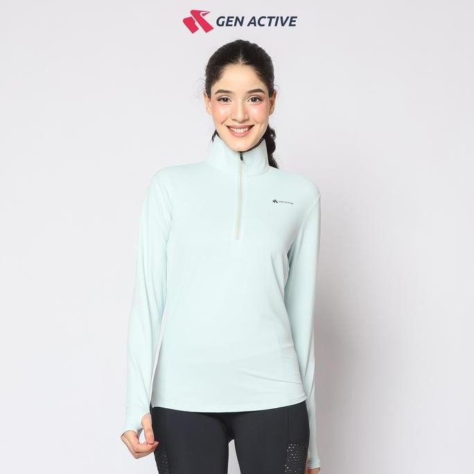 GEN ACTIVE Baju Olahraga Wanita Turtle Neck Baju Sport Breathable Dryfit Jaket Lari Running Yoga Fit