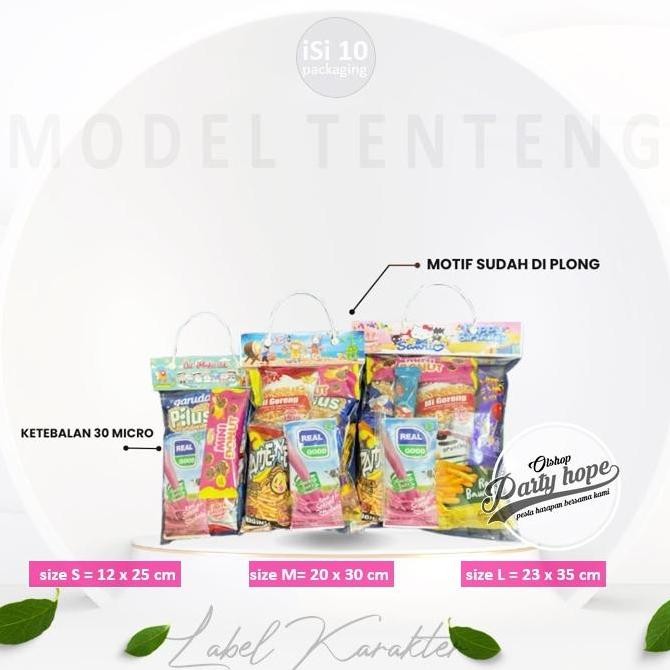 

_^_^_^] Plastick Snack Ulang Tahun Label Karakter / Kemasan Kantong Snack Ultah HBD tenteng isi 10 pcs