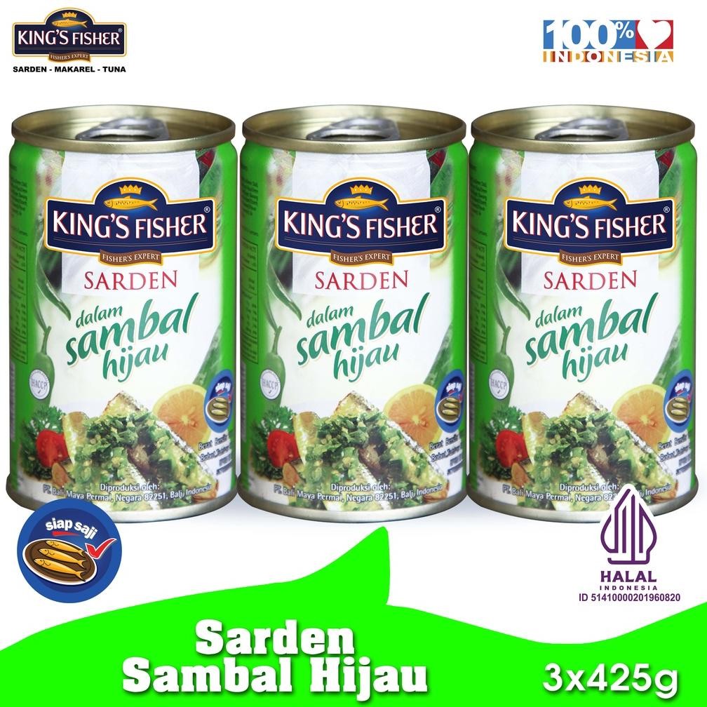 

NO_MORE King's Fisher PAKET 3 PCS Sarden Sambal Hijau Makanan Kaleng 425 gr