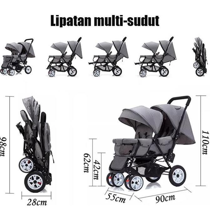 Stroller Kembar Stroller Baby Kereta Stroller Twin Bayi Double Stroller Kereta  Dorongan