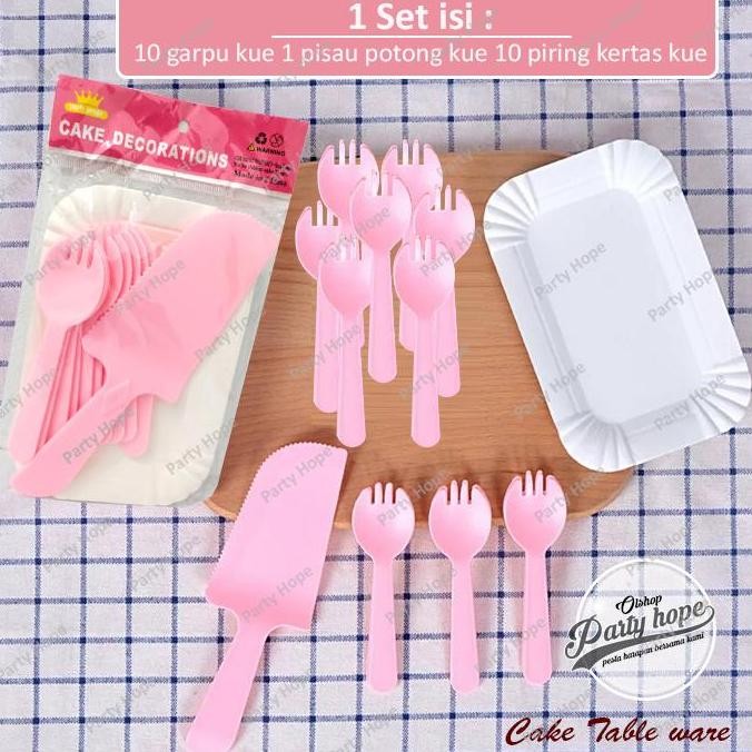 cusss order] cake table ware pink / set alat makan kue / set piring garpu pisau kue