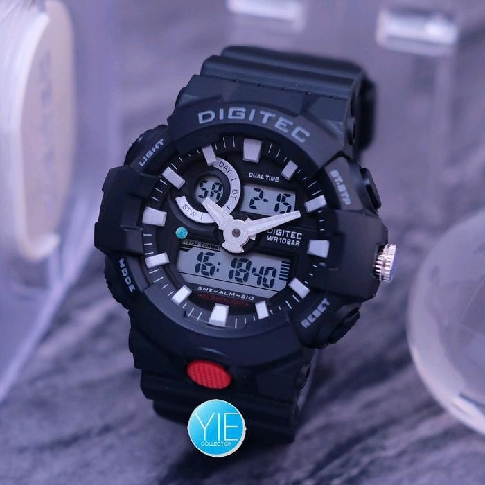Jam Tangan Pria Digital Digitec DA 2112 T Sport Army Dual Time Original Anti Air Strap Karet Hitam M