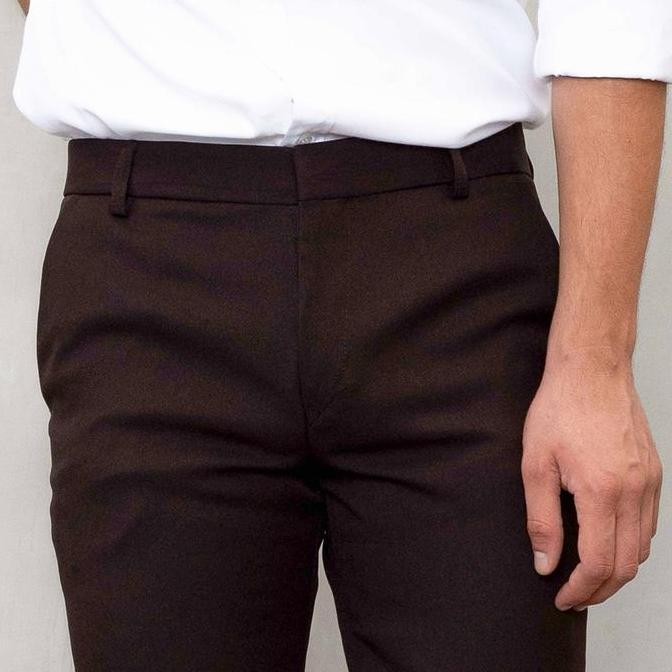 houseofcuff Celana Bahan Kerja Pria Formal Slim Fit coklat trouser TA