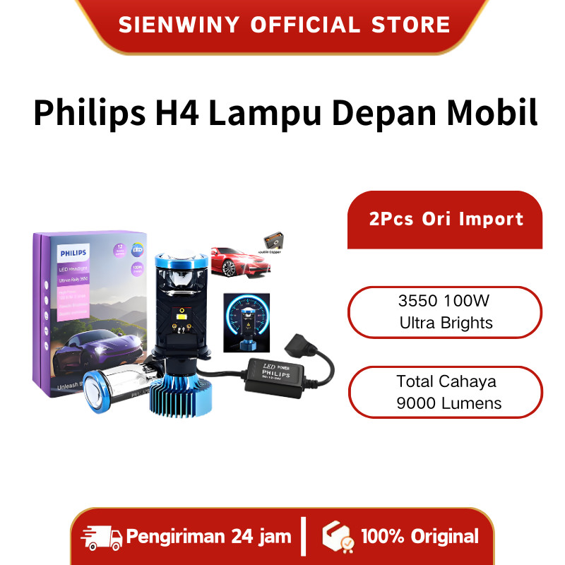 SIENWINY  2Pcs Philips H4/H7/H11 Lampu Depan Mobil   Ultinon Rally 100 Watt Lampu Mobil Philips LED 
