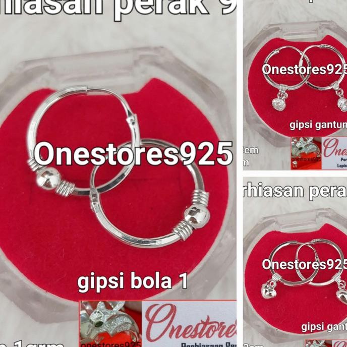 Anting Gipsi Bulat Perak 925 Lapis Emas Putih
