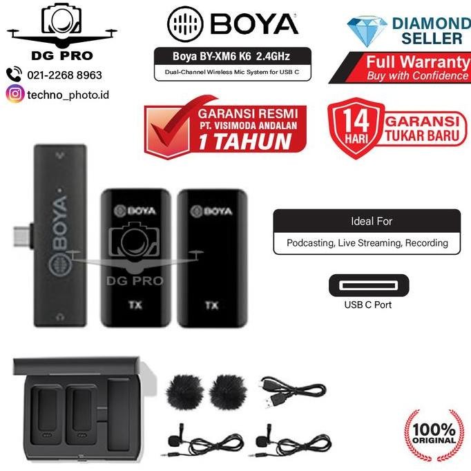 PROMO BOYA BY-XM6 K5 K6 WIRELESS MIC 2.4GHZ DUAL LAVALIER USB TYPE C MIKROFON
