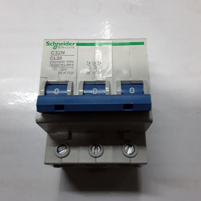MCB 3P 3 phase 10A 16A 20A 25A PLN biru Schneider C32N