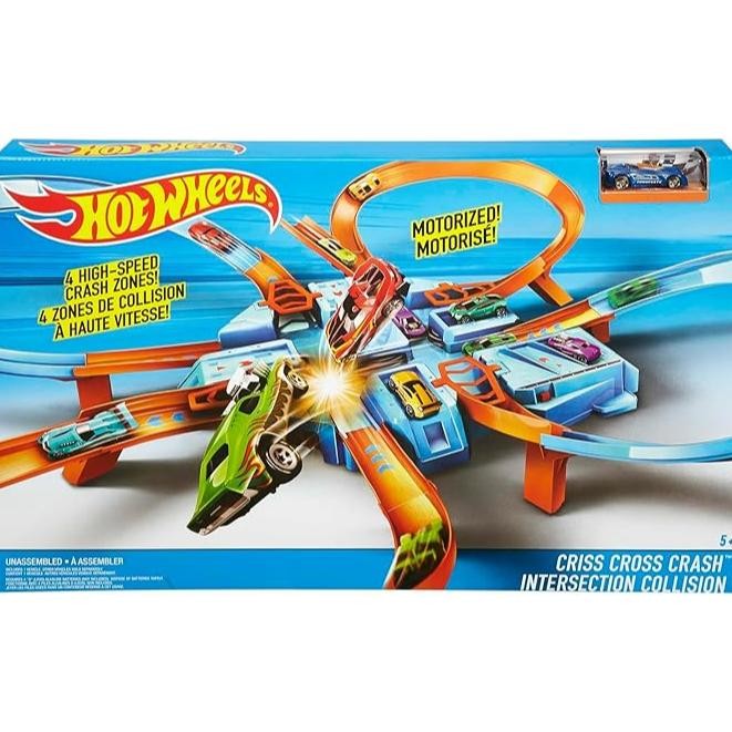 Big Sale Hot Wheels Toy Car Track Set, Criss Cross Crash With 1:64 Scale Vehicle, Powered By A Motor