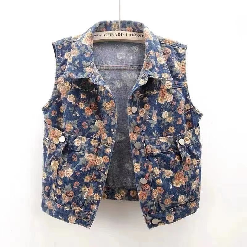 Printed Denim Vest New Sleeveless Top Vest Jacket
