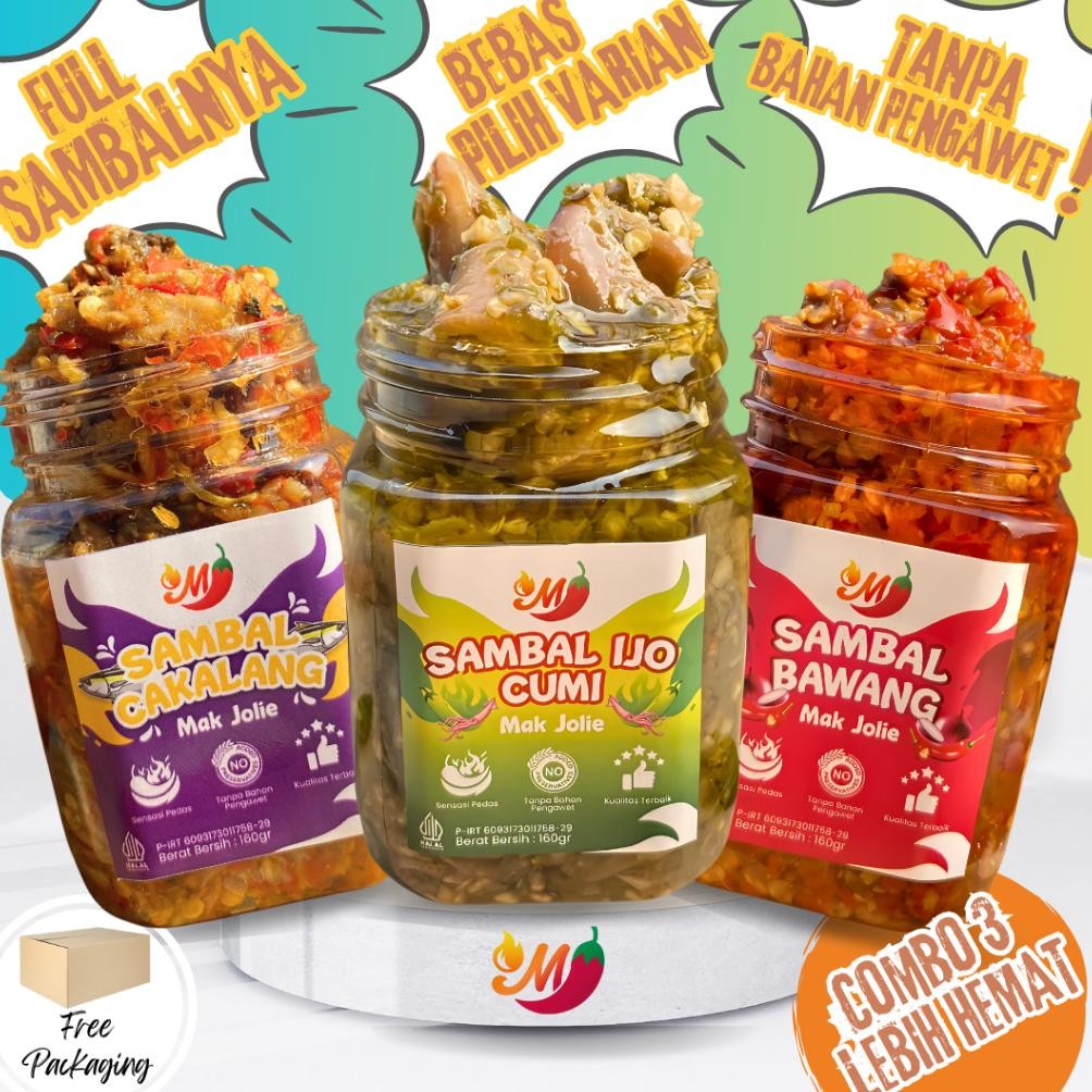 

Sambal Mak Jolie COMBO 3 PCS - Sambal bawang Sambal cumi Sambal terasi Sambal Cakalang aSt