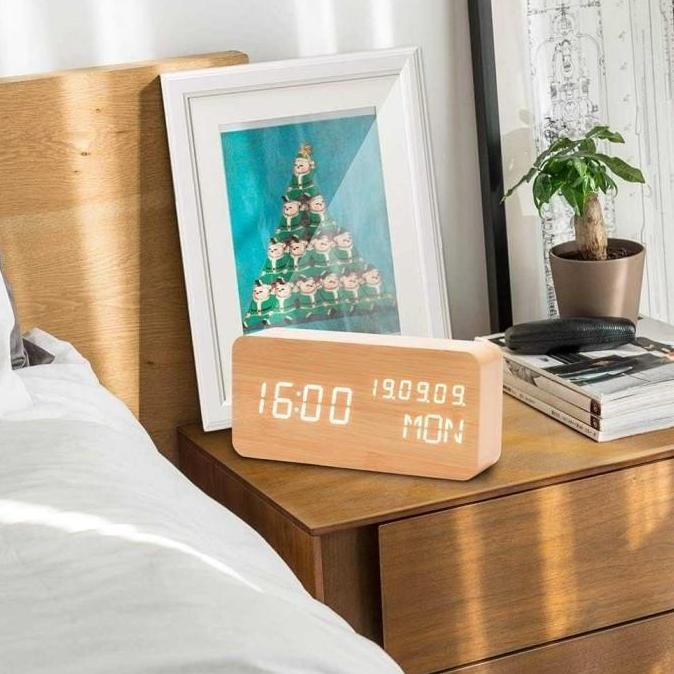 

Jam Wecker Jam Meja Digital Kayu Smart Alarm LED Clock Minimalis Aesthetic With Temperatur KS