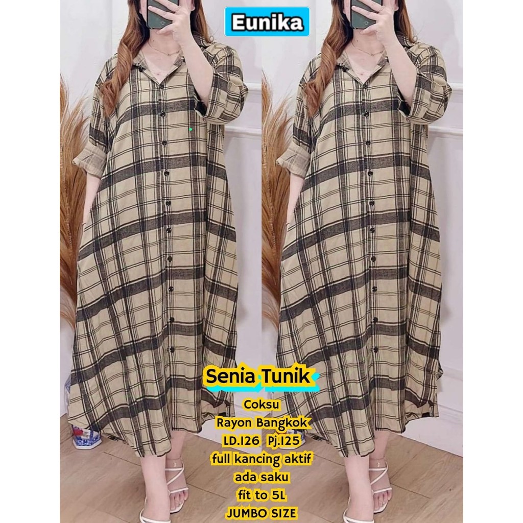 SENIA TUNIK RAYON JUMBO SIZE XXXL MOTIF KOTAK KOTAK TERBARU ATASAN WANITA LENGAN PANJANG