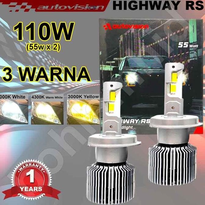 Grosir Led Mobil H4 H11 3Warna Autovision Highway Rs 55Watt 6000K 4300K 3000K