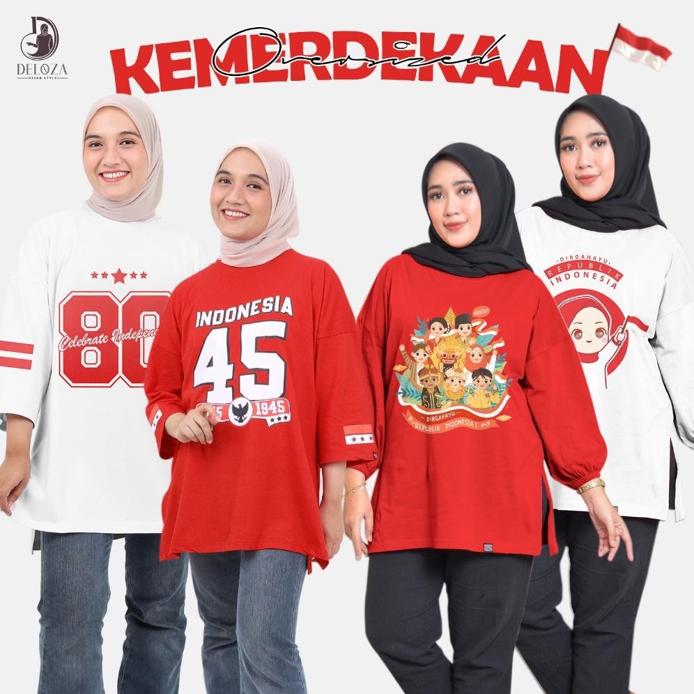 fx-76 gd-5 Kaos Oversize Merah Putih Angka Baseball Atasan Agustusan Kemerdekaan Wanita Terbaru By D