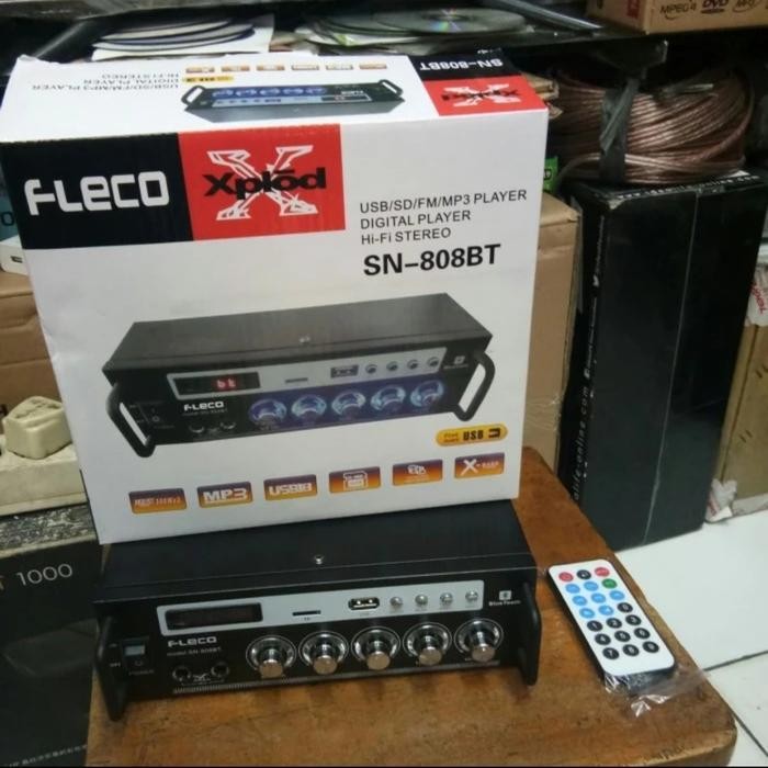 Ampli Fleco F808BT Bluetot AC/DC,Ada Echo Mic, Input Mic, Remote