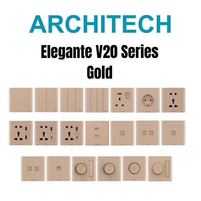 TERBARU SAKLAR LISTRIK / SAKLAR LAMPU ARCHITECH ELEGANTE V20 / SAKLAR MEWAH / SAKLAR GOLD / SAKLAR N