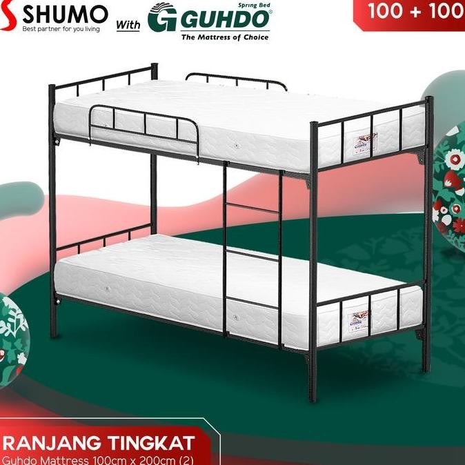 Guhdo Springbed X Shumo Ranjang Besi Bunk Bed Tingkat 100/100 Spring Bed Guhdo Full Set