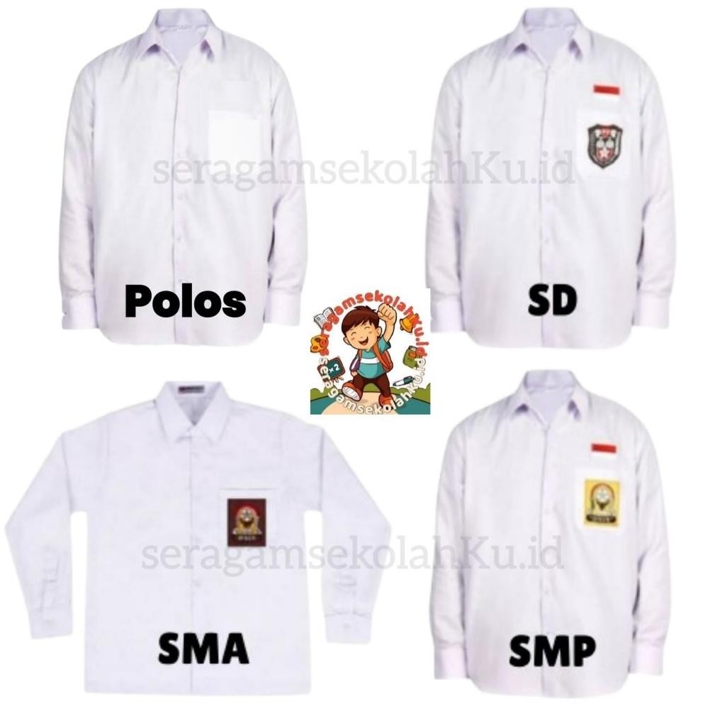 Seragam Sekolah SD MI SMP SMA Lengan Pendek Lengan Panjang Putih Polos Kemeja Seragam Anak Sekolah L