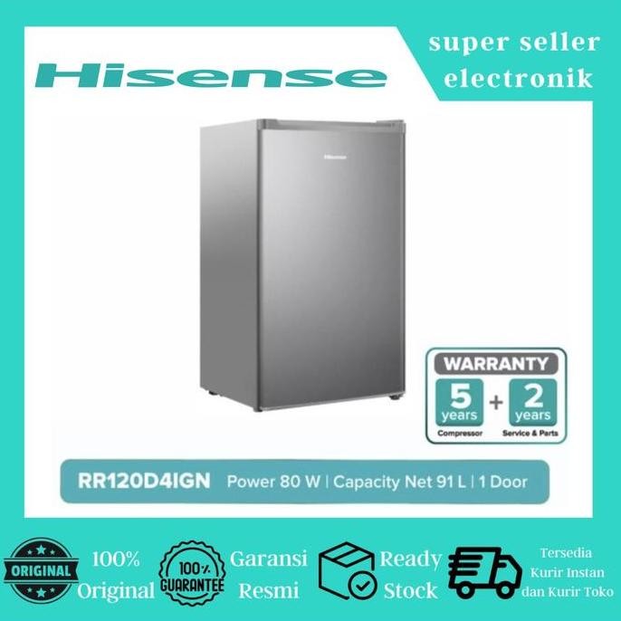 TERBARU - HISENSE Kulkas 1 Pintu [90L] RR120D4IGN - Silver