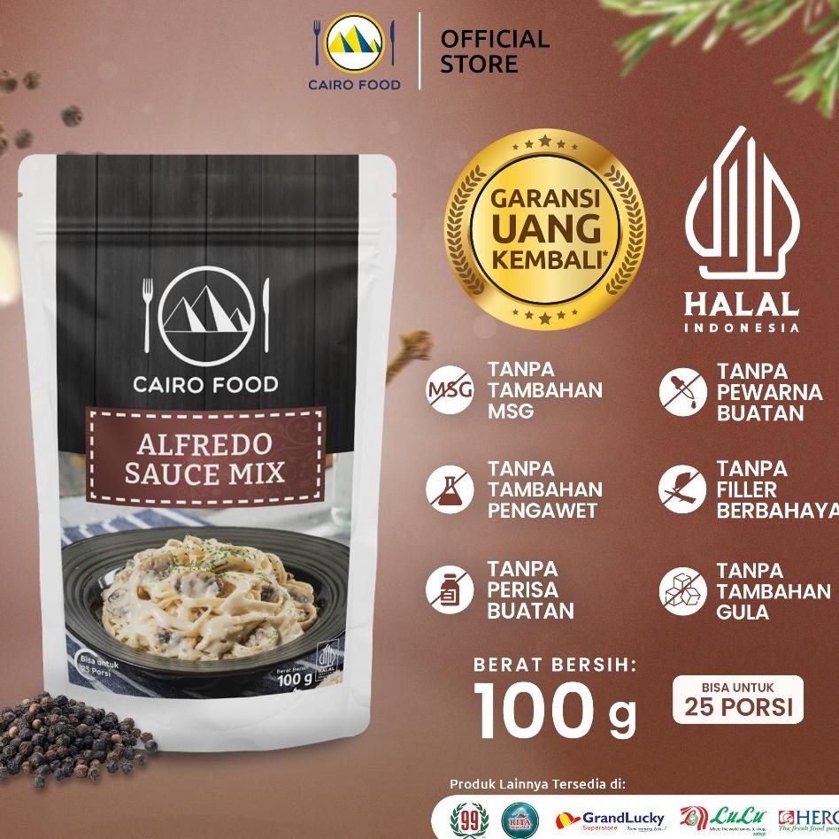 

Bumbu Alfredo Sauce Mix Sehat Tanpa Msg Rempah MurniCairoFood 100 Gram