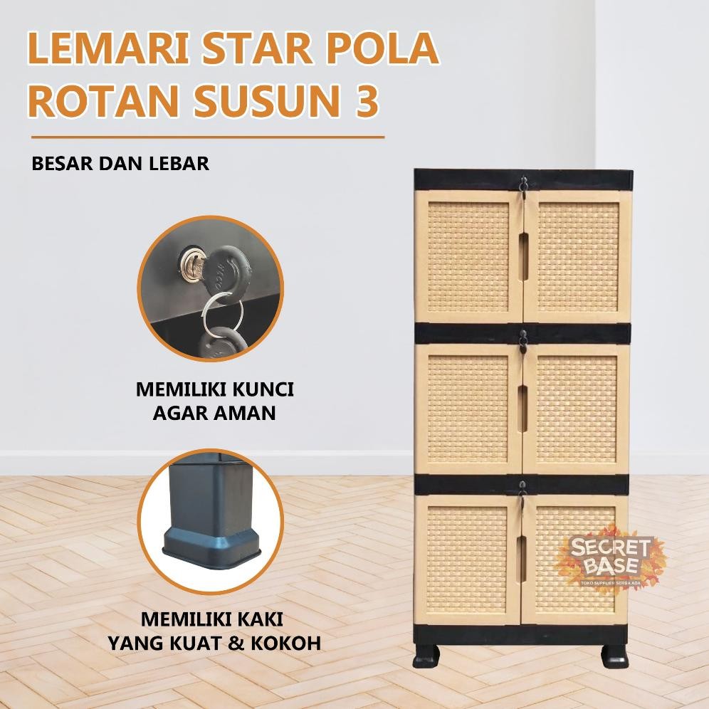 LEMARI STAR SUSUN 3 - Kunci / Lemari Pakaian Jumbo / Lemari Plastik Susun