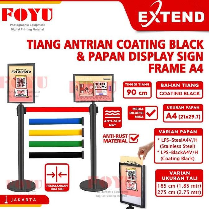 

TERMURAH - Tiang Pembatas Antrian Black Pita Line Papan Display Sign Frame A4