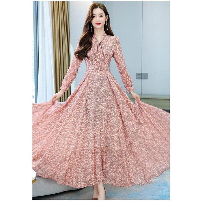 Dd Nj - Nusaybah Gaun Sifon Motif Bunga Dress Wanita Gamis Panjang  Casual Baju Midi Pantai Remaja P