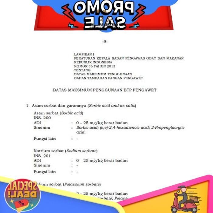 

Ready Stock Pengawet Makanan Potassium Sorbate | Kalium Sorbate | Pengawet Food Grade