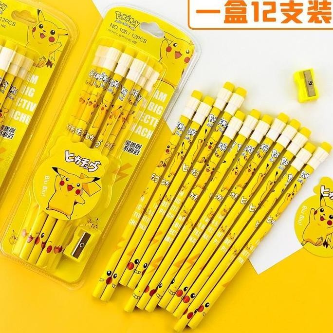 

12 Pcs Pensil Anak Cowok Motif Pikachu Pokemon Lucu Premium Quality