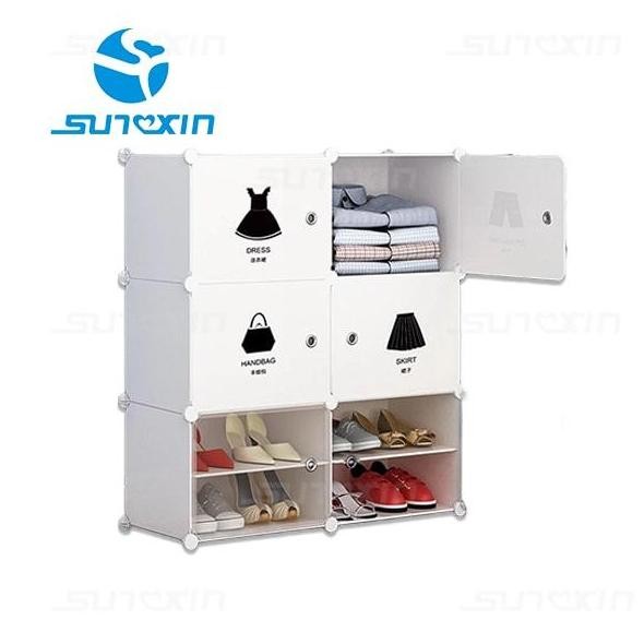 Rak Sepatu Plastik Portable Bongkar Pasang Rak Serbaguna Susun 4 Pintu