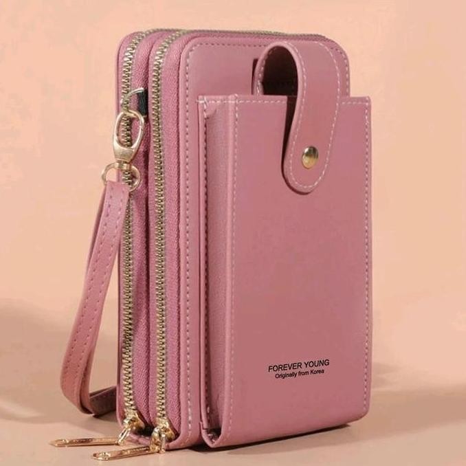 Tas / Dompet Hp Wanita Touchscreen Korean 2Resleting + Kancing Premium Multifungsi