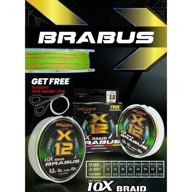 Senar Pe Blood Brabus X12 Ukuran 200-400 Meter Multi Colour Kualitas Terbaik Harga Termurah
