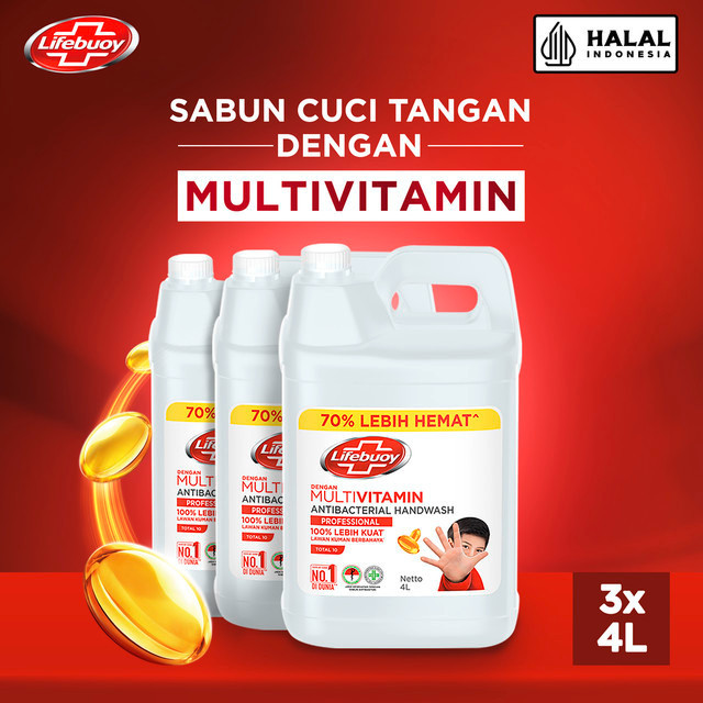 Lifebuoy Handwash Liquid Total 10 4L - Sabun Cuci Tangan Cair Anti Bakteri Refill x3
