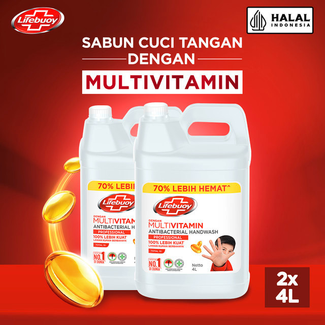Lifebuoy Handwash Liquid Total 10 4L - Sabun Cuci Tangan Cair Anti Bakteri Refill x2