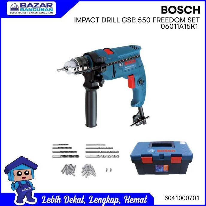 Promo Bosch - Paket Mesin Bor Hammer Drill Tangan Set Freedom Gsb 550 / Gsb550 COD