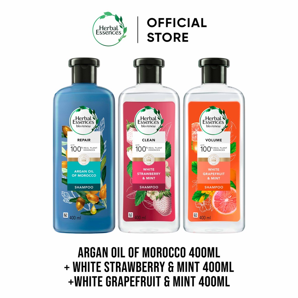 Herbal Essences Bio:Renew 3 Shampoo Mix 400ml Argan Oil + Strawberry Mint + White Grapefruit