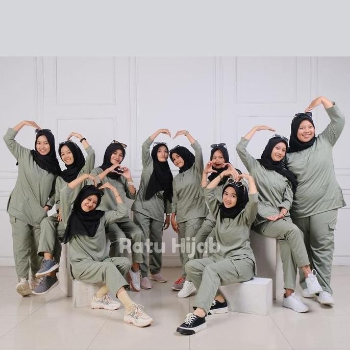 YSN [RatuHijabCilacap] Baju Ok Oka Resleting Depan Setelan Wanita Lengan 7/8 Celana Panjang Baju Nak