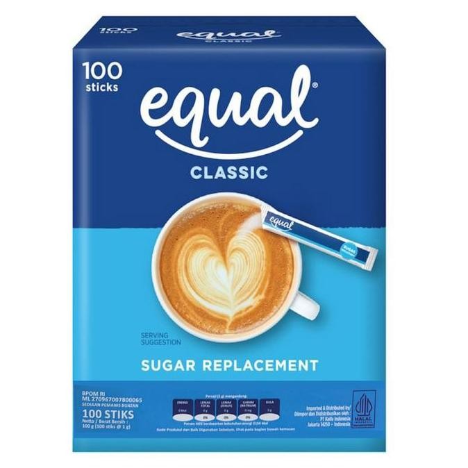 

Baru Equal Classic Sweetener Stick 100pcs Pemanis 0 Kalori Pengganti Gula