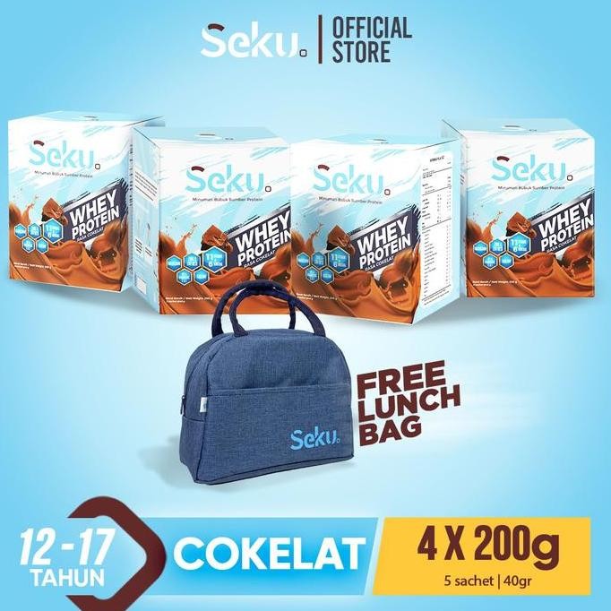 

Sale 4 Box Seku Susu Bubuk Whey Protein Remaja 12-17 Tahun Rasa Cokelat Dairy Milk 40Gr Free Lunch Bag