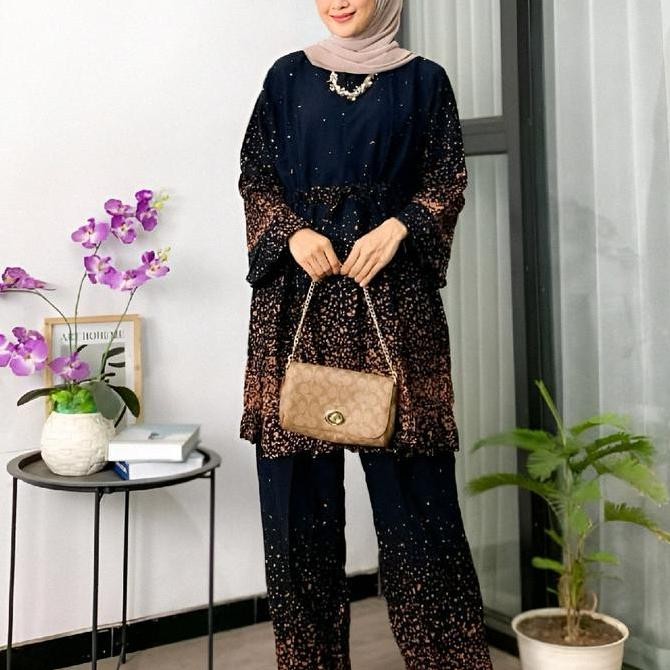 YSN Setelan Wanita Tiedye One Set Tunik LD 120 Jumbo Motif Batik Semprot Rayon Premium